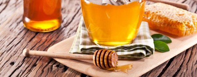 Glass cans full of honey